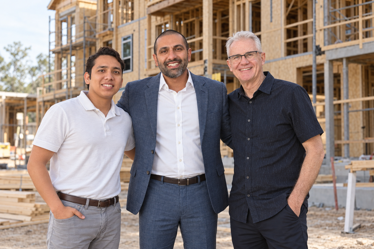 Jonathan Estrada Ortiz, Ronnie Gyani, and Dennis Young together at a construction site